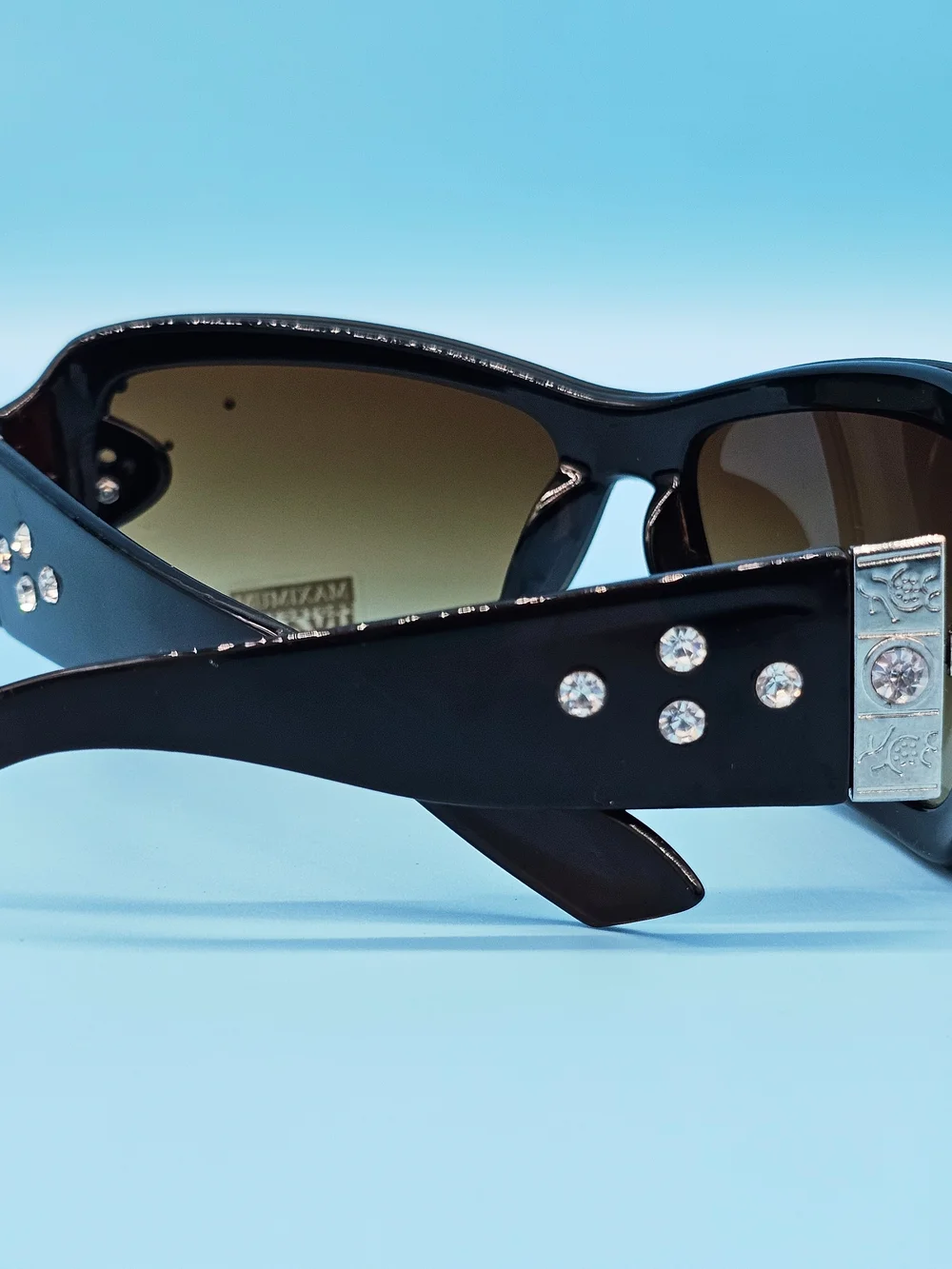 Women's Black Rhinestone Shield Sunglasses